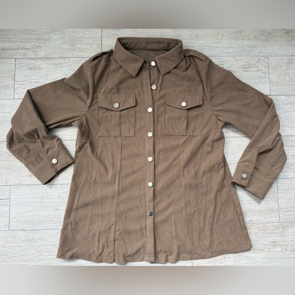 Soft Brown Corduroy Button-Up Shirt